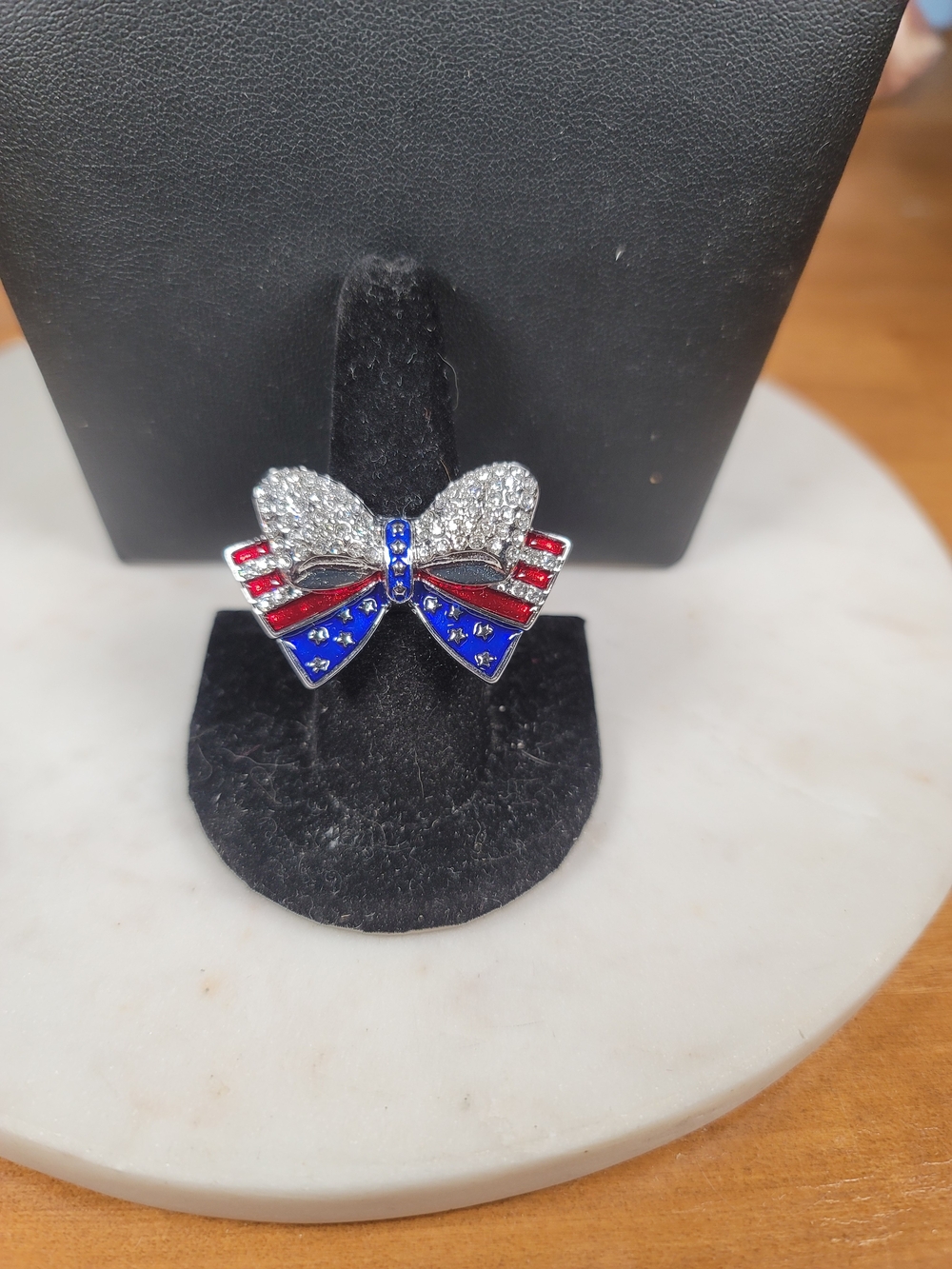 paparazzi Red, White & Blue Crystal Bow Ring